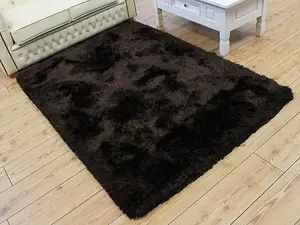 Plush Dark Chocolate Luxury Shaggy Polyester Handmade Luxurious Sparkle Modern Rug for Living Room and Bedroom-70cm X 140cm