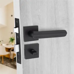 1 Pair Modern Lima Design Matt Black Premium Bathroom Door Handles Square Rose - Golden Grace