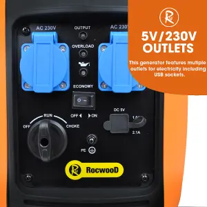 RocwooD Petrol Inverter Generator 2000W Portable Camping