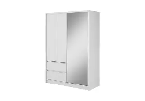 Sara Mirrored Wardrobe 150cm with Drawers in White