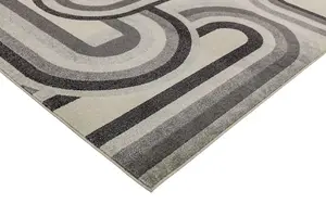 Grey Modern Geometric Easy To Clean Dining Room Rug-120cm X 170cm