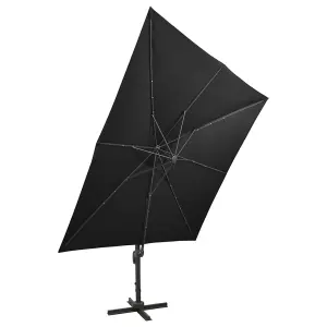 Berkfield Cantilever Umbrella with Pole and LED Lights Black 300 cm