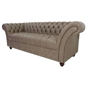 Chesterfield 3 Seater Milton Mushroom Leather Sofa Bespoke In Balmoral Style