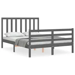 Berkfield Bed Frame with Headboard Grey Double Solid Wood