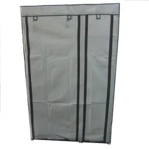 Single Grey Fabric Canvas Wardrobe With Hanging Rail Shelving Clothes Storage