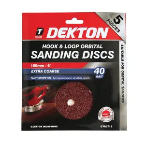 Dekton 20pc 150mm Hook And Loop 40 Grit Extra Coarse Orbital Sanding Disc