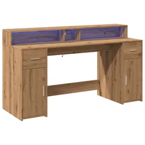 Berkfield Desk with LED Lights Artisian Oak 160x55x91 cm Engineered Wood