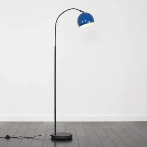 ValueLights Designer Style Dark Grey Curved Stem Floor Lamp With Navy Blue Dome Shade Complete With 6w LED GLS Bulb In Warm White