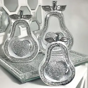 Set Of 3 Silver Pears Sparkle Bling Ornament Crushed Diamond