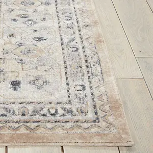 Beige Blue Traditional Floral Luxurious Easy to Clean Rug for Living Room Bedroom and Dining Room-66 X 231cm (Runner)