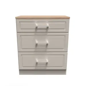 Kent Ready assembled Matt beige light oak effect 3 Drawer Chest of drawers (H)885mm (W)765mm (D)415mm