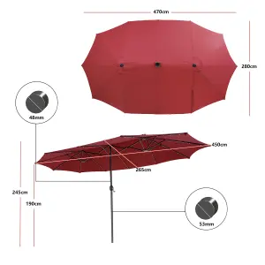 Costway 450 x 265cm Extra-Large Patio Parasol Double-Sided Market Umbrella W/ LED Lights