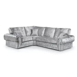 Chelsea Silver Crushed Velvet Large 4 Seater Corner Sofa 1 Corner 2 Rolled Arms