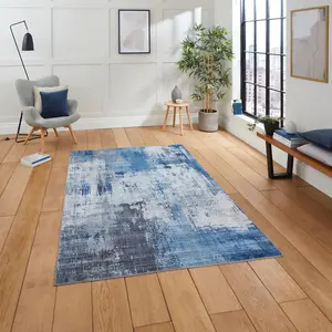 Blue Modern Easy to Clean Abstract Rug for Living Room, Bedroom - 150cm X 230cm