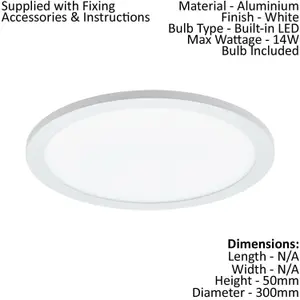 Flush Ceiling Light Colour White Shade White Plastic Bulb LED 14W Included