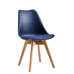 Set of 4 Dining Chairs with Solid Wooden Legs and Seat Cushion Pads in Blue- Eva by MCC