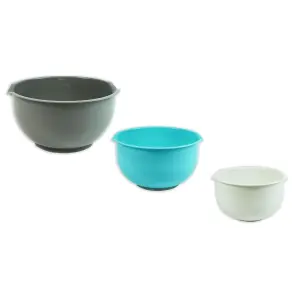 Set of 3 Kitchen Mixing Bowls 2.5L 2L 1.5L Large Plastic Bowls Blue Grey White