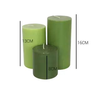 Pillar Candle Set of 3 Green Candles by Laeto Ageless Aromatherapy - FREE DELIVERY INCLUDED