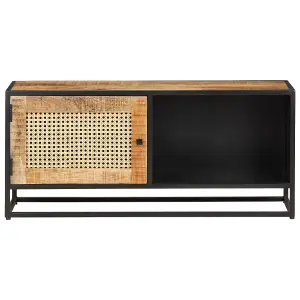 Berkfield TV Cabinet 90x30x40 cm Rough Mango Wood and Natural Cane