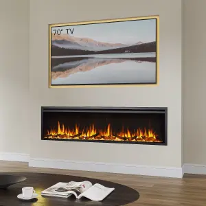 FLAMME 72"/183cm Castello Slim Frame Recessed Media Wall Inset Electric Fireplace with Multi Flame Colours 750W/1500W