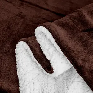 Sherpa Fleece Throw Blanket Coffee / 150cm W x 200cm L