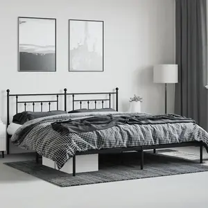 Berkfield Metal Bed Frame with Headboard Black 193x203 cm