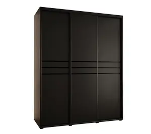 Cannes X Mirrored Sliding Door Wardrobe W200cm - Sleek Black Storage Solution for Spacious Rooms