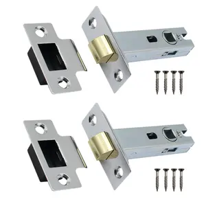 AFIT Mortice Tubular Door Latch Quality Bolt Through Type With Smart Keep 3" - Polished Chrome - Pack of 2