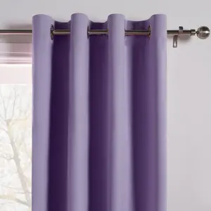 Kids Blackout Eyelet Curtains Thermal Pair of Ring Top Panels, Lilac - 46X72"