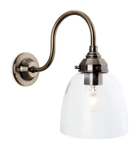 Luminosa Victoria 1 Light Wall Light Antique Brass, Clear Glass Shade, E27