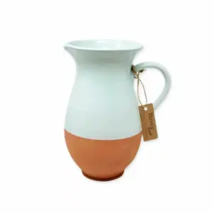 Rustic Pastel Half Dipped Terracotta Kitchen Dining Tall Pourer Jug Pale Green 2L (H) 28cm