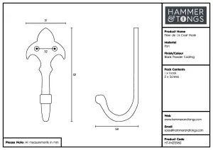 Hammer & Tongs - Fleur De Lis Coat Hook - W50mm x H120mm - Black