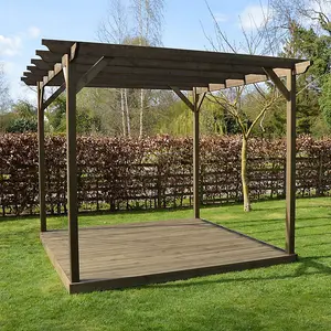 Garden Pergola and Decking Kit - Wood - L300 x W300 x H270 cm - Rustic Brown