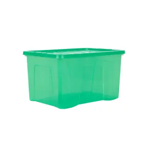 Wham Crystal 5x 60L Plastic Storage Boxes with Lids. Large Size, Strong . Made in the UK Tint Leprechaun Green