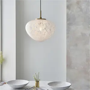 Hanging Ceiling Pendant Light - Satin Brass Plate & White Confetti Glass - 10W LED E27