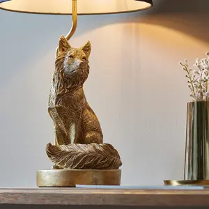 Luminosa Fox Base & Shade Table Lamp Vintage Gold Paint & Black Fabric