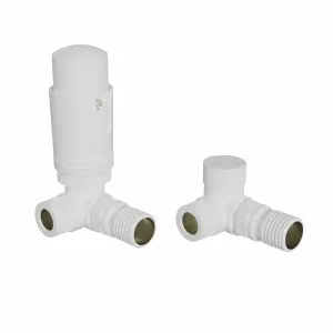 Right Radiators White Corner Thermostatic Valve Radiator Valves with Lockshield Valve 15mm x 1/2"