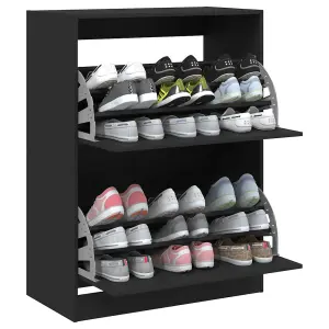 Shoe Cabinet with 2 Flip-Drawers Black 80x42x108 cm