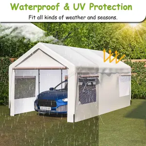 Birchtree Outdoor Steel PE Carport 10x21ft Shed Sidewalls & Windows Boat Truck