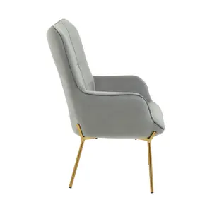 Interiors by Premier High Back Grey Velvet Armchair with Gold Legs, Versatile And Durable Armchair, Easy to Maintain Bucket Chair