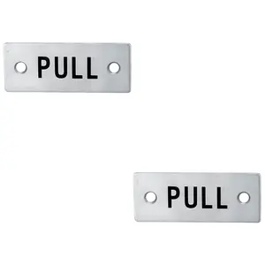 2 PACK - Rectangular Door PULL Sign 75 x 30mm Satin Stainless Steel Door Plate