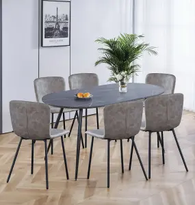 Hallowood Furniture Cullompton Large Oval Table (1.6m) with 6 Light Grey Leather Effect Chairs