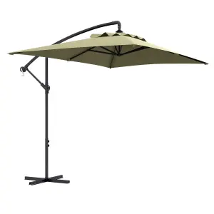 Outsunny 3 m Cantilever Parasol with Cross Base, Crank Handle, 6 Ribs, Beige