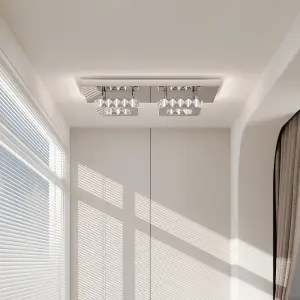 Modern 42cm W Small Chrome Effect Crystal Flush LED Cool White Ceiling Light Fixture