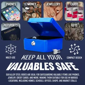 New Blue Safe Security Steel Metal Petty Money Box Cash Storage Protection 10"