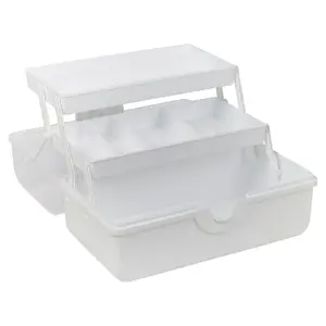 URBNLIVING 28cm Width White Plastic Sewing Craft Box 3 Tier Tray Organiser Storage Compartments