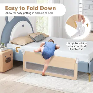 COSTWAY Bed Rail Guard for Toddlers 150CM Foldable Baby Bed Rail w/ Safety Strap