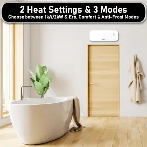 MYLEK Glass White Overdoor Air Curtain Heater Fan 2000W, Smart WIFI App Or Remote Control