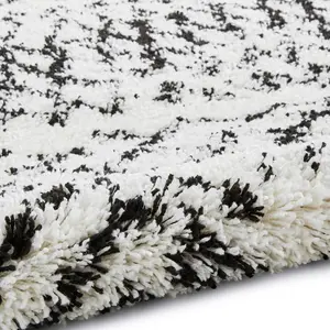 White Black Shaggy Geometric Moroccan Shaggy Modern Easy to clean Rug for Dining Room-120cm X 170cm