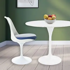 Tulip Set - Marble Medium Circular Table and Two Chairs with PU Cushion Navy